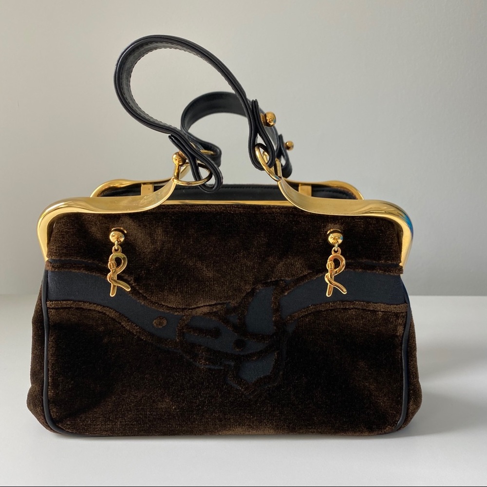 ROBERTA DI CAMERINO DARK BROWN VELVET SATCHEL BAG